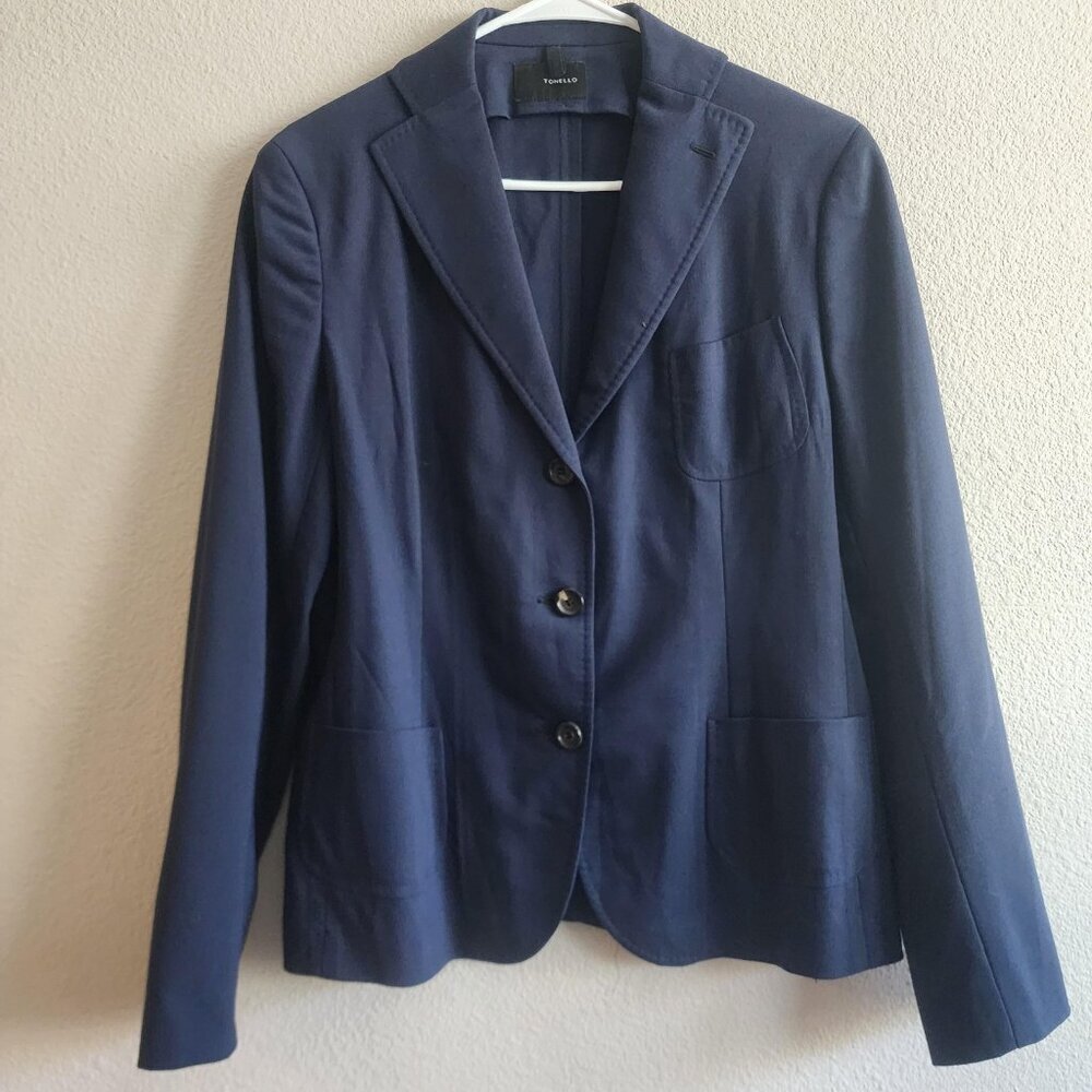 Tonello Blazer Mens Medium Blue Two Button Patch Pocket Classic Wool Blend Coat